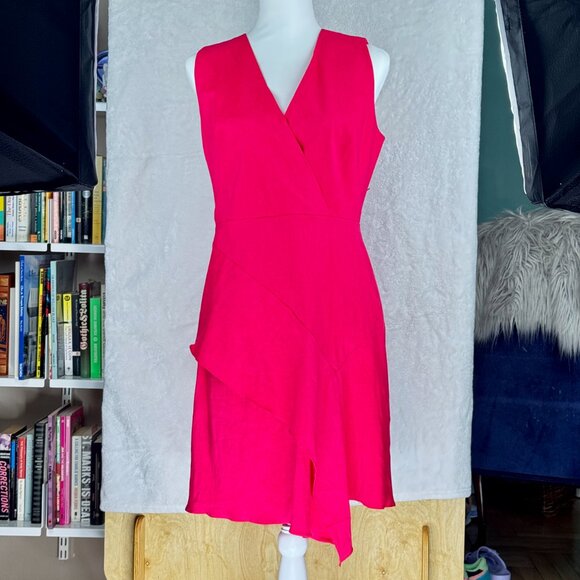 Elie Tahari Womens Isa Asymmetric Ruffle Dress Size L Linen Fuchsia - Picture 10 of 10